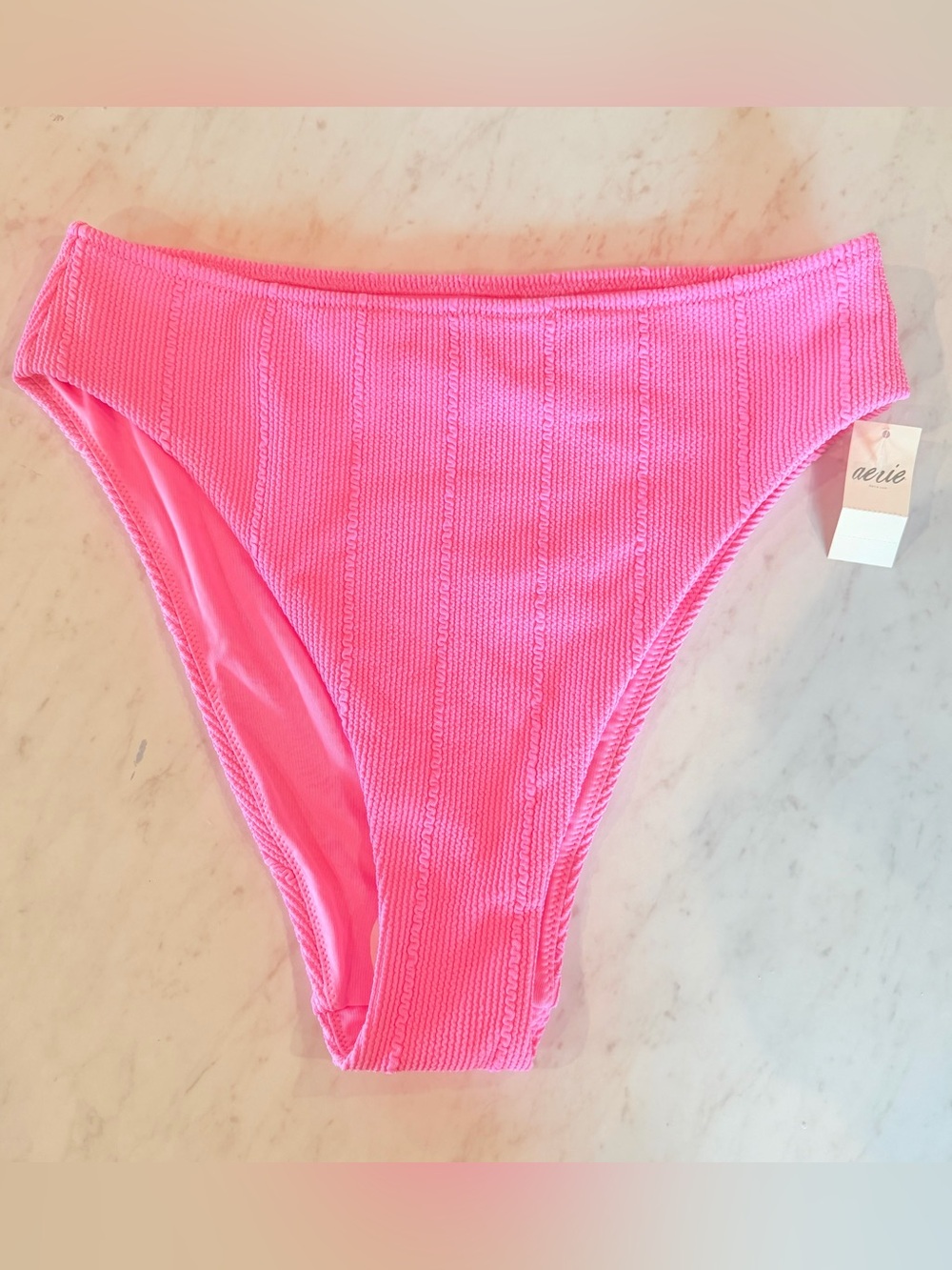 aerie NWT Hot Pink Ribbed High-Rise Bikini Bottom